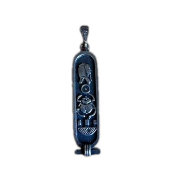 Sterling Silver Egyptian Hieroglyphics Cartouche Tag 2.2 in Length Pendant Only - Picture 6 of 10